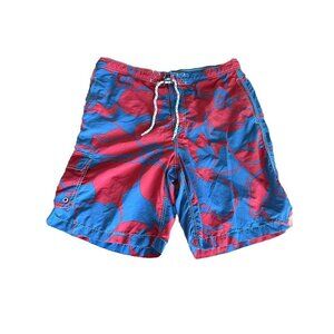 Land’s End Cargo Swim Floral Shorts Men's M Blue  Hawaiian Trunks Board
